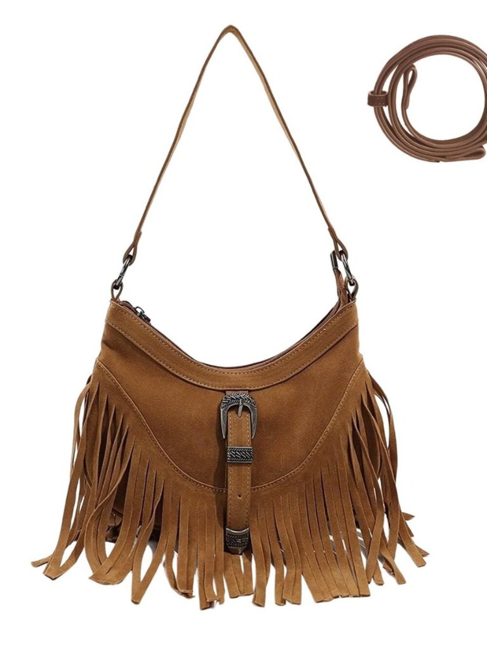 Fringe Hobo Purse for Women,Western Small Fringed Shoulder Bag Vegan Suede
